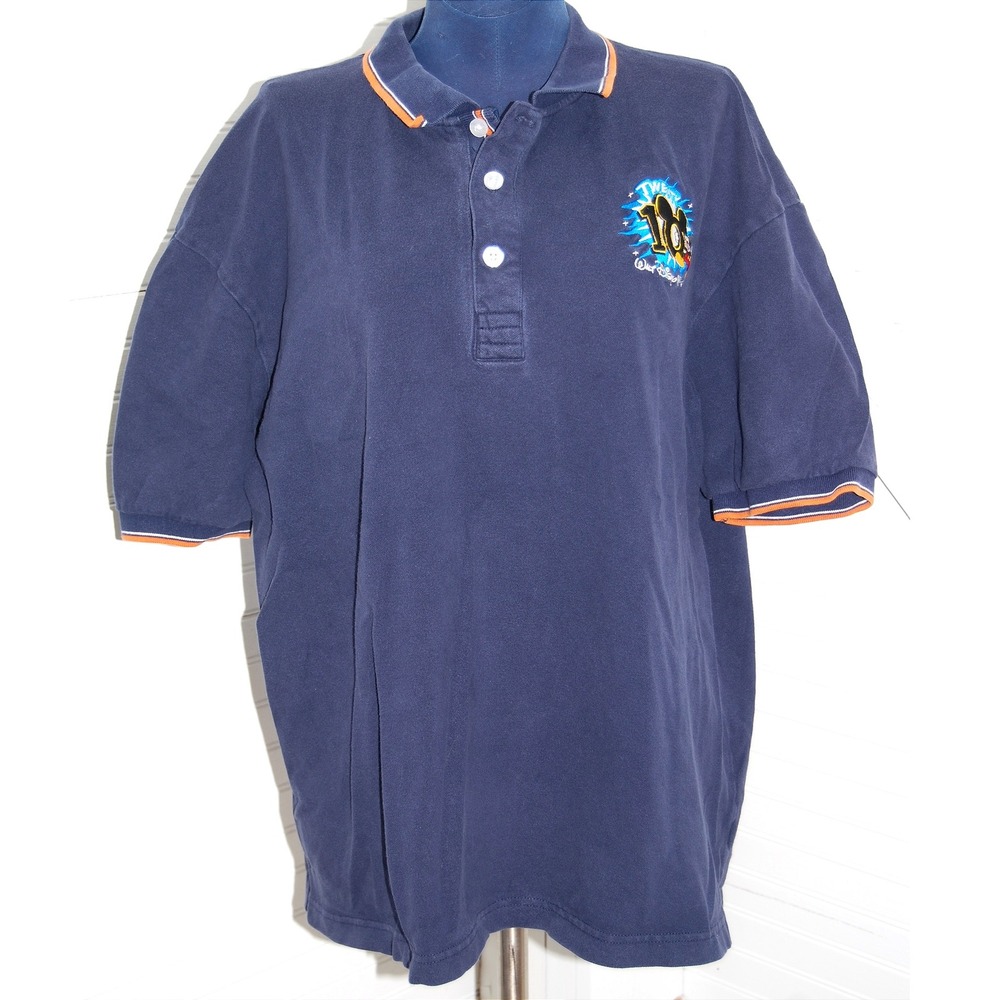 Disneyland Resort Polo Mens Large Stretch Cotton Navy Blue 2010 Embroidered Logo
